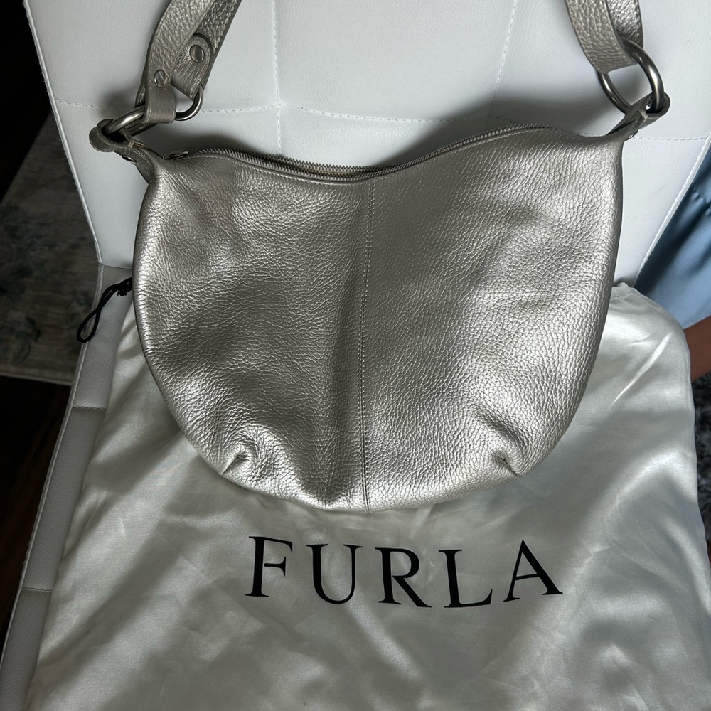 Furla Silver Metallic Shoulder Bag